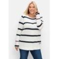 Gestreifter Pullover mit Stern-Stickerei, aus Baumwolle, offwhite gestreift, Gr.48/50