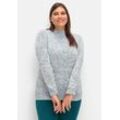 Melierter Strickpullover mit V-Einsatz, mint meliert, Gr.40