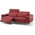 Sofanella - Leder 3-Sitzer Sofa bella Rot s: 200 Breite x 100 Tiefe Füße: Matt-Schwarz - Rot