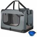 Hundetransportbox Lassie l (grau) faltbar - 50 x 70 x 52 cm - Reisebox mit Decke, Tasche & Griffen – Stoff Transportbox für Hunde - Juskys