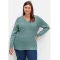 Pullover mit Zopfstrickmuster im Vorderteil, jade, Gr.42