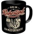 RAHMENLOS® Tasse Kaffeebecher für den Rentner - Bin im Ruhestand - Im Geschenkkarton, Keramik, schwarz