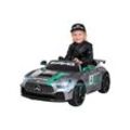 Kinder-Elektroauto Mercedes AMG GT4, Sport-Edition, Lowrider-Funktion, LED, Soft-Start, EVA-Reifen (Silber lackiert)