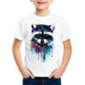 style3 Print-Shirt Kinder T-Shirt Aquarell Waschbär raccoon zoo, weiß