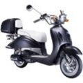 GT UNION Motorroller Strada, 50 ccm, 45 km/h, Euro 5, (Set, mit Topcase), im Retro-Look, schwarz|silberfarben