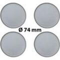 4 x Ø 74 mm Polymere Aufkleber / Silber-Optik / Nabenkappen, Felgendeckel