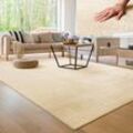 Paco Home Teppich Wohnzimmer Kurzflor Waschbar Weich Modernes Einfarbiges Muster Beige, 160 cm Rund