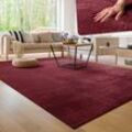 Teppich Wohnzimmer Kurzflor Waschbar Weich Modernes Einfarbiges Muster 120x170 cm, Rot - Paco Home