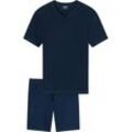 uncover by SCHIESSER Schlafanzug Shorty, Baumwolle, V-Ausschnitt, für Herren, blau, 50