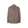 Grobstrick-Cardigan mit Wolle - Taupe/Meliert - Gr.: S