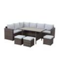 MeXo Lounge Set Polyrattan Gartenmöbel 7-teile für 6-9 Personen Garten & Balkon (grau & hellgrau)