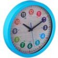 Wanduhr Kinder, ø 30 cm, bunte Zahlen, Uhrzeit lernen, Kinderzimmeruhr Jungen & Mädchen, Kinderuhr Wand, blau - Relaxdays