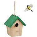 Deko Vogelhaus, Holz, Vogelhäuschen zum Aufhängen, hbt: 16 x 15 x 11 cm, Vogelvilla Garten, Balkon, natur/grün - Relaxdays