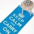 Handgewebter Blau-Weißer Keep Calm And Carry On-Teppich, 60 x 100 cm - Blau Weiß - Homescapes