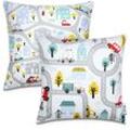 2er Set Kissenbezug 45x45 Kissen Kissenhülle Couch Kinder verschiedene Motive 2pcs-Set, Weiß 4 - Paco Home