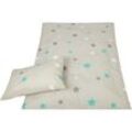 Kinder Bettwäsche 2-tlg ( 100x135cm / 40x60cm ) Bettdecken Set, 100% Baumwolle - Babybettwäsche mit Motiv - Sterne Grau - Sterne Grau