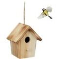 Deko Vogelhaus, Holz, Vogelhäuschen zum Aufhängen, HxBxT: 16 x 15 x 11 cm, Vogelvilla Garten, Balkon, natur - Relaxdays
