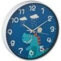 Wanduhr Dinosaurier, ø 29,5 cm, Dino Uhr für Kinder, Kinderzimmeruhr Jungen & Mädchen, Kinderuhr Wand, blau - Relaxdays