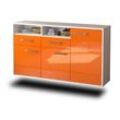 Sideboard Hollywood | Korpus Weiß | Orange hängend mit Griffen (136x79x35cm)