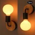 Wandleuchte 2 Stück, Vintage Wand Lampe aus Holz Innen, Wandspot E27 Edison Beleuchtung für Wohnzimmer Schlafzimmer Korridor - Schwarz