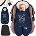 KIDIZ® Baby Einschlagdecke Winter mit Kapuze +Tasche Babyeinschlagdecke Universal für Babyschale, Autositz, z.B. für Maxi-Cosi, Römer für Buggy Babybett Kinderwagen & alle Gurtsysteme 3 & 5-Punkt Gurt