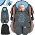 KIDIZ® Baby Einschlagdecke Winter mit Kapuze +Tasche Babyeinschlagdecke Universal für Babyschale, Autositz, z.B. für Maxi-Cosi, Römer für Buggy Babybett Kinderwagen & alle Gurtsysteme 3 & 5-Punkt Gurt