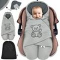 KIDIZ® Baby Einschlagdecke Winter mit Kapuze +Tasche Babyeinschlagdecke Universal für Babyschale, Autositz, z.B. für Maxi-Cosi, Römer für Buggy Babybett Kinderwagen & alle Gurtsysteme 3 & 5-Punkt Gurt