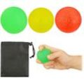 Relaxdays - Fingertrainer Ball im 3er Set, Quetschbälle für Handtraining & Stressabbau, Schnürbeutel, 5cm ø, gelb/rot/grün