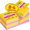 Sparpaket Post-it® Haftnotizen Super Sticky Z-Notes R330-12SS-CARN, 76 x 76 mm, wiederablösbar, cellophanfrei verpackt, farbig, 12 Blöcke á 90 Blatt