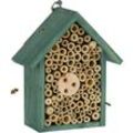 Insektenhotel, Nisthilfe für Bienen & Wespen, hbt 20 x 17 x 8,5 cm, Garten, Balkon, Bienenhotel, Holz, grün - Relaxdays