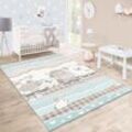 Kinderteppich Kinderzimmer Konturenschnitt Farm Tiere Beige Creme Pastellfarben 80x150 cm - Paco Home