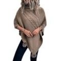 Vivi Idee Strickponcho Damen Strickponcho mit Kragen, Winter warme Schal Pullover angenehm weich und elastisch, Einheitsgröße, braun