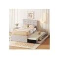 OKWISH Polsterbett Doppelbett, Familienbett, Ehebett, ausziehbares Bett 140x200cm (mit drei Schubladen, Verstellbares Kopfteil), Ohne Matratze, beige