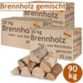 Flameup - Brennholz Gemischt Kaminholz 5 - 500 kg Buche Eiche Birke Kiefer Fichte Holz Für Ofen und Kamin Kaminofen Feuerschale Grill Feuerholz 25 cm