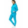 L.gonline Freizeitanzug Damen Jogginganzug, Freizeitanzug, Hausanzug 586 (Kapuzenjacke mit Reißverschluss, Hose, 2-tlg), Fitness Freizeit Casual, blau