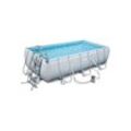 BESTWAY Framepool Bestway Power Steel Frame Pool, Komplettset, eckig (Komplett-Set), Sicherheitsleiter, weiß