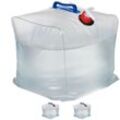 Relaxdays - Wasserkanister 3er Set, 20 l, faltbar, Zapfhahn, Griffe, Camping Kanister, BPA-freier Kunststoff, transparent