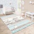 Kinderteppich Kinderzimmer Konturenschnitt Farm Tiere Beige Creme Pastellfarben ø 120 cm Rund - Paco Home