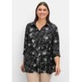 Bluse in leichter A-Linie, mit floralem Print, schwarz gemustert, Gr.54