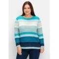 Pullover im Colorblocking und Ajourstrickmuster, mint gestreift, Gr.40