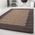 Designer Hochflor Teppich, Langflor Shaggy Teppich 2 farbig Bordüre Muster