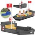 KIDIZ® Sandkasten Ahoi - Piratenschiff Boot Segelschiff aus Holz Inkl. Abdeckung, Bodenplane, Sitzbank, Flaggenmast, Sandspielzeug Große Kinder Sandkiste für den Garten Outdoor Sandbox