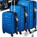 KESSER® 3tlg. Hartschalenkofferset Hartschalenkoffer Reisekoffer Set Reisekofferset Trolley Koffer Inkl. Kofferwaage + Gepäckanhänger Rollkoffer Schloss 4 Rollen ABS-Hartschale Teleskopgriff M-L-XL