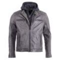 Bikerjacke JCC "993", Herren, Gr. 46, grau, Obermaterial: 100% Leder, Schaf / Futter: 100% Polyester / Kapuze: 65% Polyester; 35% Baumwolle, mit Knopf, Jacken