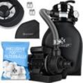 Sandfilter Sandfilteranlage + 700g Filterbälle ersetzen 25kg Filtersand- Poolfilter 10 m³/h Filteranlage Filterkessel für Pool Schwimmbecken Schwarz