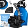 Sandfilter Sandfilteranlage + 700g Filterbälle ersetzen 25kg Filtersand- Poolfilter 10 m³/h Filteranlage Filterkessel für Pool Schwimmbecken Blau