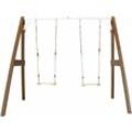 AXI Doppelschaukel in Braun / Weiß aus FSC Holz Schaukel mit Gestell für 2 Kinder Schaukelgestell für den Garten