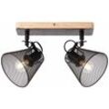 Lampe, Whole Spotbalken 2flg schwarz/holzfarbend, Metall/Holz, 2x D45, E14, 40W,Tropfenlampen (nicht enthalten) - Brilliant