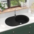 vidaXL Granitspüle Einzelbecken Oval Schwarz 142958