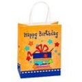 Geschenktüte „Happy Birthday“, Format A5, mit Tragekordel, B 180 x T 100 x H 230 mm, Kraftpapier, beige & farbig bedruckt, 6 Stück